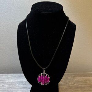 Handmade Purple Pink Beaded Circle Pendant Necklace